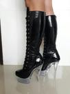 botas profissional para pole dance em vinil verniz salto 15 cm transparente aclilico cor preta