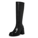 Botas SOVANYOU de couro preto com plataforma até o joelho para mulheres