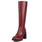Botas SOVANYOU de couro vermelho com plataforma até o joelho para mulheres