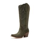Botas western femininas AITTA de camurça, cano alto até o joelho, verde, US 7