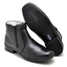 Botina em couro Floather com solado de borracha todo costurado, forrada em couro com ziper lateral