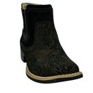 Botina Feminina Zebu Bico Quadrado Couro Nobuck Preto Entalhado Flores e Solado Preto Ref.71126 NB01 Botina Feminina Zebu Bico Quadrado Couro Nobuck Preto Entalhado Flores e Solado Preto Ref.71126 NB01