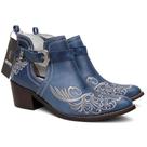 Botinha Cano Curto Feminina Bico Fino Em Couro Dallas Azul Ref. Dallas-Azul
