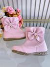 Botinha Infantil Rosa Laço e Pinjente Com Zíper Super Luxo