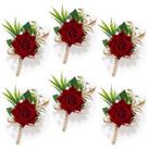Boutonniere Serwalin 6PCS Rosa Roja de Seda para Boda