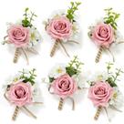 Boutonniere Serwalin Rosa Rosada para Boda 6PCS para Hombre Boutonniere Serwalin Rosa Rosada para Boda 6PCS para Hombre