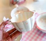 Bowl Cerâmica Alça Branco Laço Rosa Coração Vermelho Rosa Fofo Tigela para Café da Manhã Sobremesa