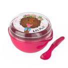 Bowl Com Tampa e Colher Plastica Rosa Power Girl 500ml Livre de BPA Plasvale