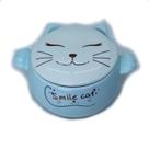 Bowl em Cerâmica com Tampa Cats Azul 21x15x9cm Bowl em Cerâmica com Tampa Cats Azul 21x15x9cm