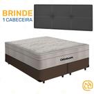 Box Queen Marrom + Cabeceira Painel Iris Preta + Colchão De Molas AirTech SpringPocket 158cm
