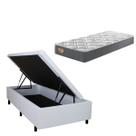 Box Solteiro Baú Resistente e Reforçado Branco 88x188 + Colchão Adapto Molas Ensacadas Ecoflex