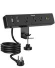 Braçadeira de mesa Power Strip PLUGTUL 3 Outlet com USB PD 20W preta