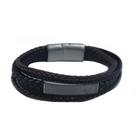 Bracelete 20cm Couro Tiras Trançadas Preto/marrom E Placa