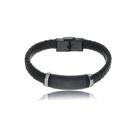 Bracelete 21cm Couro Trançado Preto Com Placa Black Rosso Bracelete 21cm Couro Trançado Preto Com Placa Black Rosso