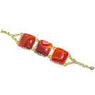 Bracelete 3 Pedras Naturais Ágata Cornalina Quadrado Dourado
