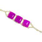 Bracelete 3 Pedras Naturais Ágata Rosa Quadrado Dourado