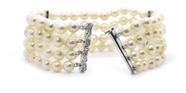 Bracelete 4 Fios Pérola Entremeios Ouro 18k Diamantes J24143 6 Cm 20 Cm