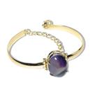 Bracelete Ágata Lilás Pedra Natural Mini Cabochão Dourado