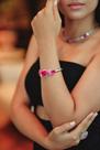 Bracelete Banhado a Ródio Cravejado com Zircônias brancas Pedra Fusion Turmalina Rosa 3 tons