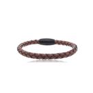 Bracelete de Aço 20cm Com em Couro Trançado e Fecho