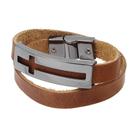 Bracelete de Couro Marrom Duas Voltas Masculino Detalhe Cruz Ostral 29666
