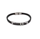 Bracelete De Couro Preto 20cm Placa Steel E Detalhes