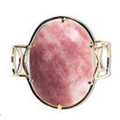 Bracelete Fixo Pedra Quartzo Morango Grande Dourado