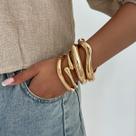 Bracelete Grosso Dourado Articulado Gota Orgânico Fluido Minimalista-Pulseira Rígida Feminina Prata Aro Curva Elegante