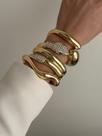 Bracelete Grosso Largo Dourado Serpente Cravejado Enrolado Cobra Duplo Rígida Espiral Strass Cristal Antebraço Estilo