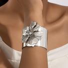 Bracelete Grosso Largo Prata Flor Grande Pérola Cravejada Aberto-Pulseira Feminina Rígida Antebraço Floral Cuff Manguito