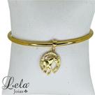 Bracelete liso com pingente ferradura com cavalo folheado em ouro 18k