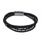 Bracelete Masculino 21 cm em Couro Trançado e Shambala Olho de Tigre
