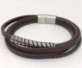 Bracelete Masculino Aço Couro Marrom Trançado 21cm Steel