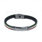 Bracelete Masculino de Couro na Cor Itália 21cm com Placa de Aço Inox e Detalhe de Estrelas