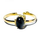 Bracelete Obsidiana Pedra Natural Mini Cabochão Dourado