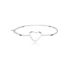 Bracelete Prata 925 Legítima Coração Vazado Rígido Feminino Fina Elegante Garantia
