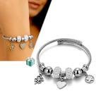 Bracelete Pulseira Feminino Ajustável Berloque Aço inox 316l