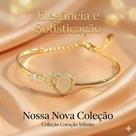 Bracelete Pulseira Feminino Coração Cravejado Zirconia Luxo Banhado a Ouro