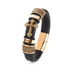 Bracelete Pulseira Masculina Couro Luxo Minimalista Cruz