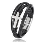 Bracelete Pulseira Masculina Couro Luxuoso Religiosa Cruz