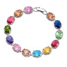 Bracelete Zircônia Riviera Colorido Oval Strass Cravejado Brilhante Luxo-Pulseira Feminina Tennis Cristal Brilho Pedra
