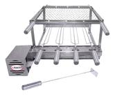 Brasa Grill Tradicional Gira 4 Espetos + Grelha Moeda Inox + Espalhador de Brasa