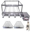 Brasa Grill Tradicional Gira 4 Espetos para Churrasqueira Pré Moldada de 55cm + 2 Grelhas Auxiliares Inox