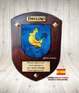 Brasão da família Paulino (da Espanha) na madeira tamanho 31cmx41cm Brasão da família Paulino (da Espanha) na madeira tamanho 31cmx41cm