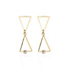 Brinco 2 triangulos com pedra transparente banhado a ouro 18k