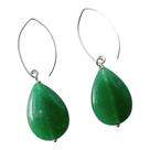 Brinco Anti Alergico Prata Gancho Longo Jade Verde Gota