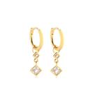 Brinco Argola Click Pingente Quadrado Folheado A Ouro