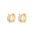 Brinco Argola Click Raminho Grande Folheado Ouro Zircônia