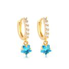 Brinco Argola Click Zirconias Cristal Estrelinha Aquamarine