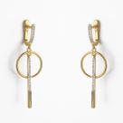 Brinco Argola com círculo e Palito cravejado Banhado a Ouro 18k